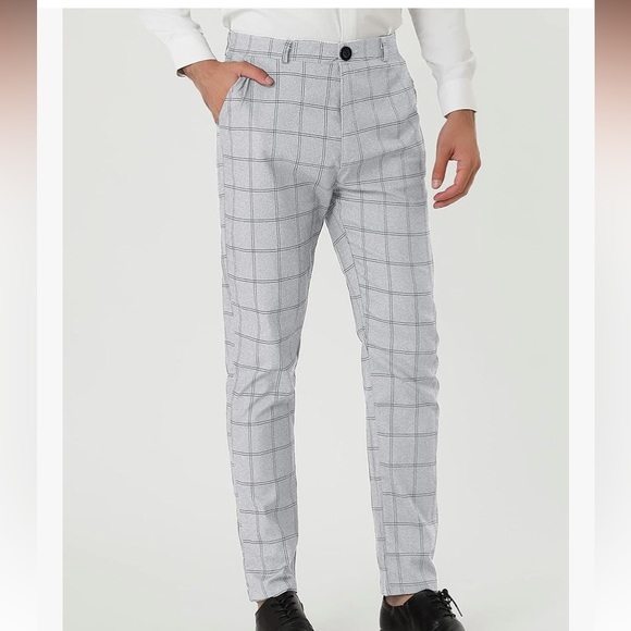 Lars Amadeus Men's Dress Plaid Slim Fit Flat Front Business Pants with Pockets - Picture 3 of 3